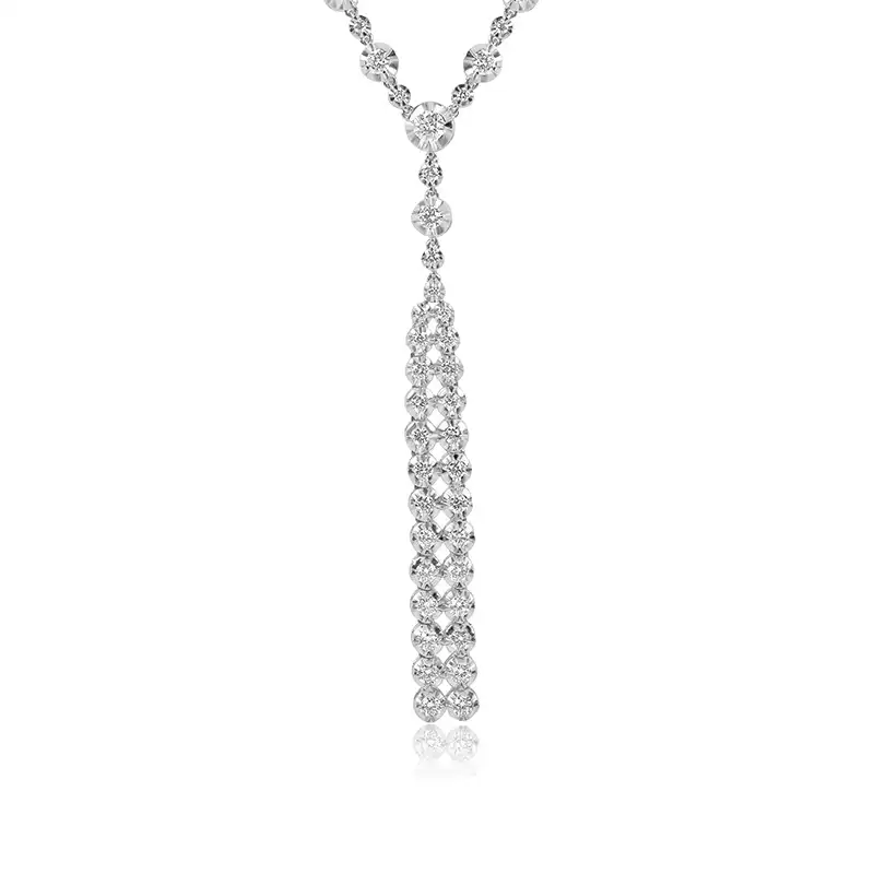 Modern 18K White Gold Diamond Necklace Set